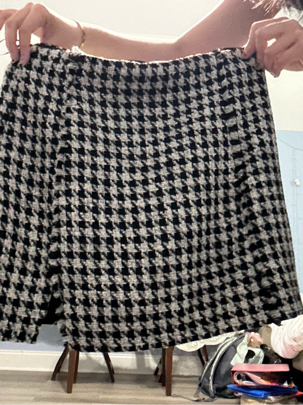 Zara Black & White Houndstooth Mini Skirt